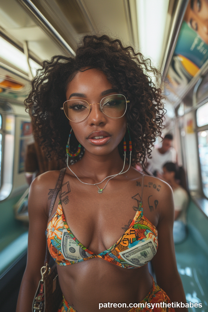 Stunning African babes posing against the bright colors of a bus.
