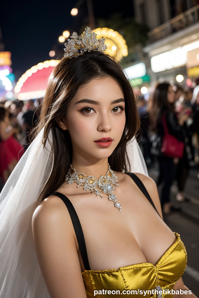 Elegant Asian models in modern and traditional costumes during the parade celebration.