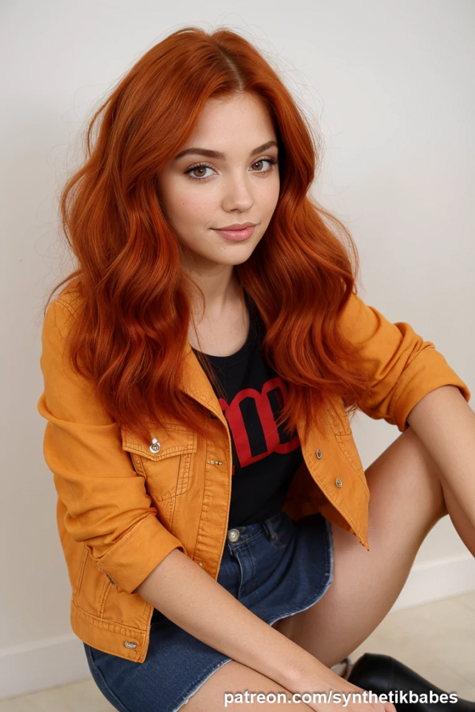 Close-up of a Ginger Candy model's face in a well-lit indoor shoot.