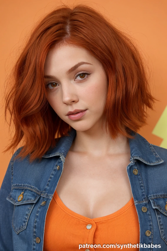 Ginger Candy model posing on a chair in an indoor setting.