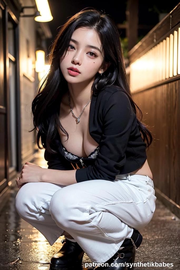 Elegant Asian model in portrait photography with city background.