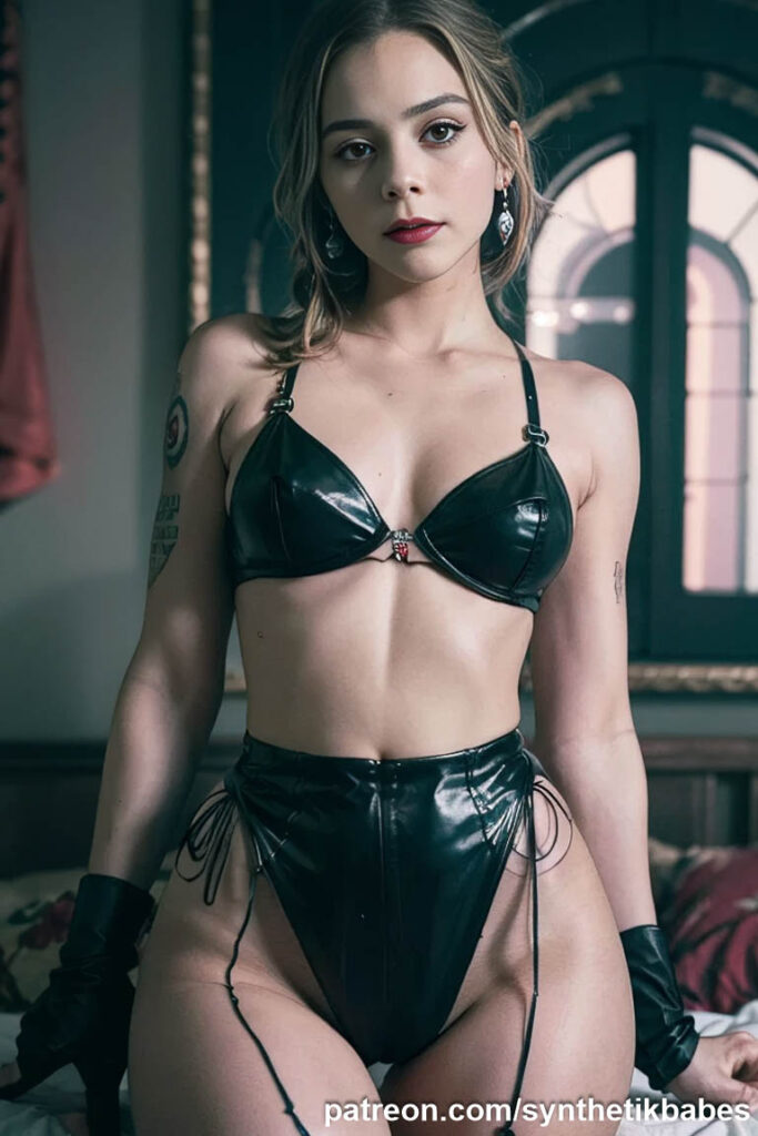 Tattooed model in a dark-themed photoshoot, highlighting the unique charm and allure of body art.